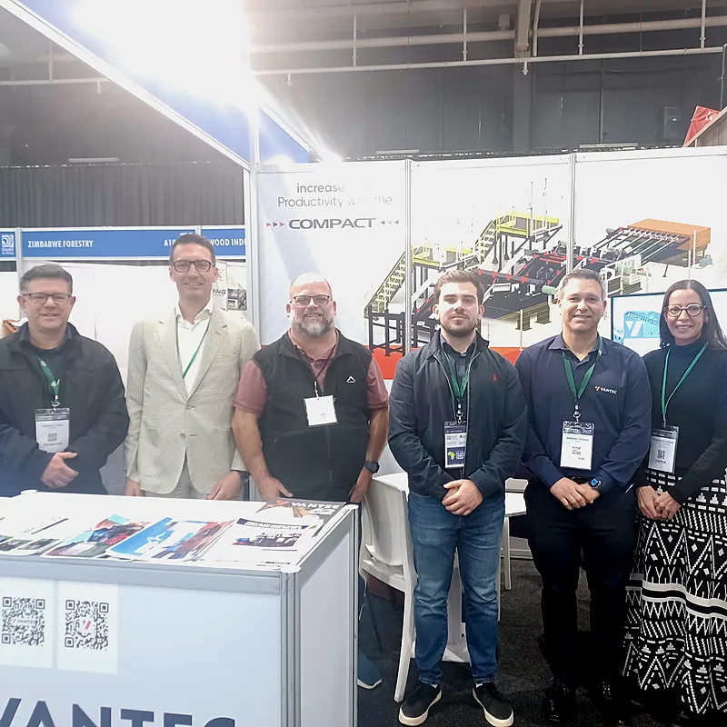 Vantec and NEWSAW representatives posing together at WoodEX 2026